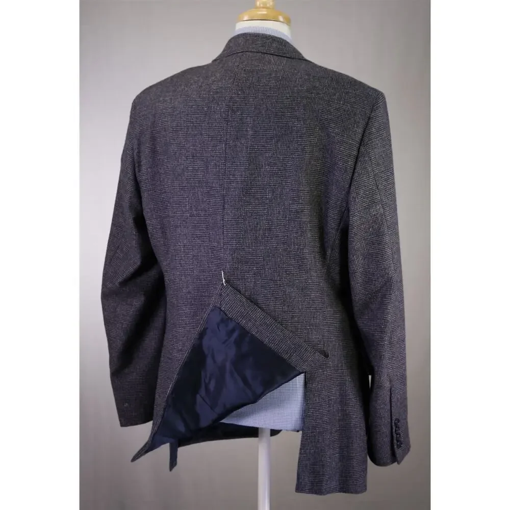 Paul Stuart Current Gray Navy Basket Weave Scottish Lambswool Blazer Jacket 44L